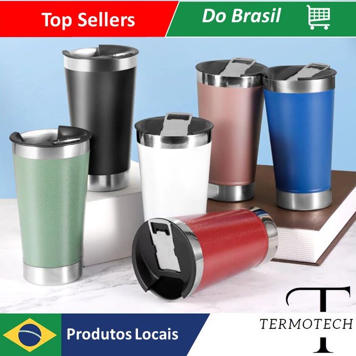 Copo Térmico 473ml com LÂMPADA e abridor de inox para quente e gelado