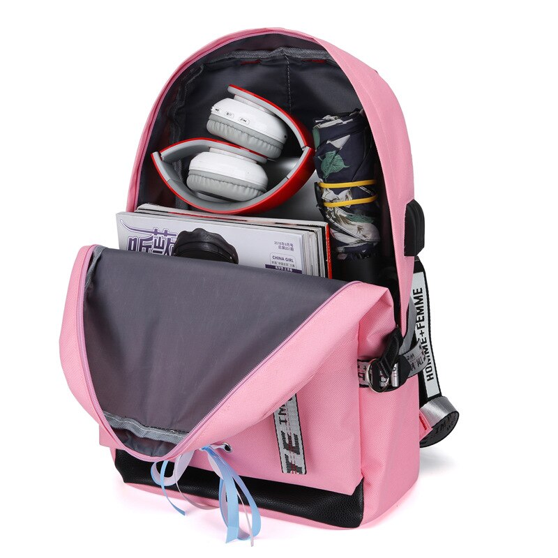 Bolsas escolares de lona usb para meninas adolescentes mochilas femininas mochilas pretas 2022 grande capacidade média alta faculdade adolescente mochila