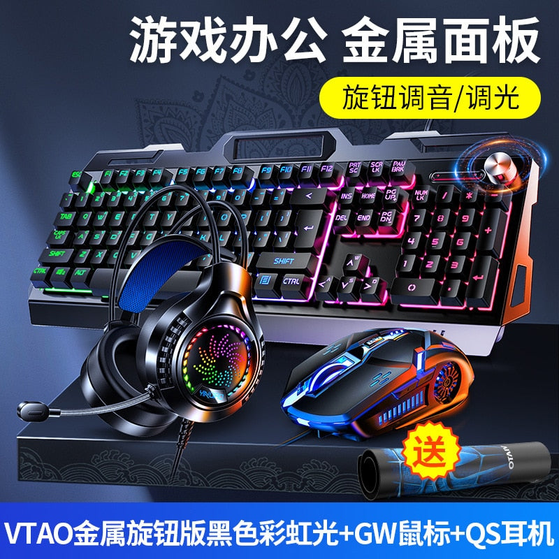 Teclado para Gamers, teclado gamer rgb e mouse para jogo com fone de ouvido backlit usb com fio keyboardfor computador portátil, teclado, 3 em1.