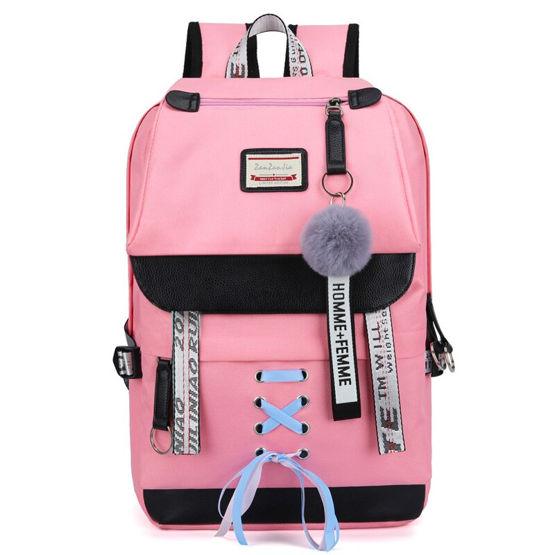 Bolsas escolares de lona usb para meninas adolescentes mochilas femininas mochilas pretas 2022 grande capacidade média alta faculdade adolescente mochila