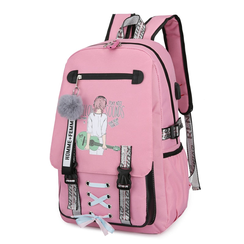 Bolsas escolares de lona usb para meninas adolescentes mochilas femininas mochilas pretas 2022 grande capacidade média alta faculdade adolescente mochila