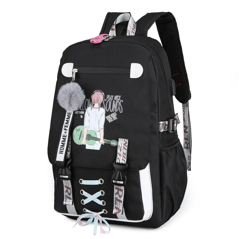 Bolsas escolares de lona usb para meninas adolescentes mochilas femininas mochilas pretas 2022 grande capacidade média alta faculdade adolescente mochila