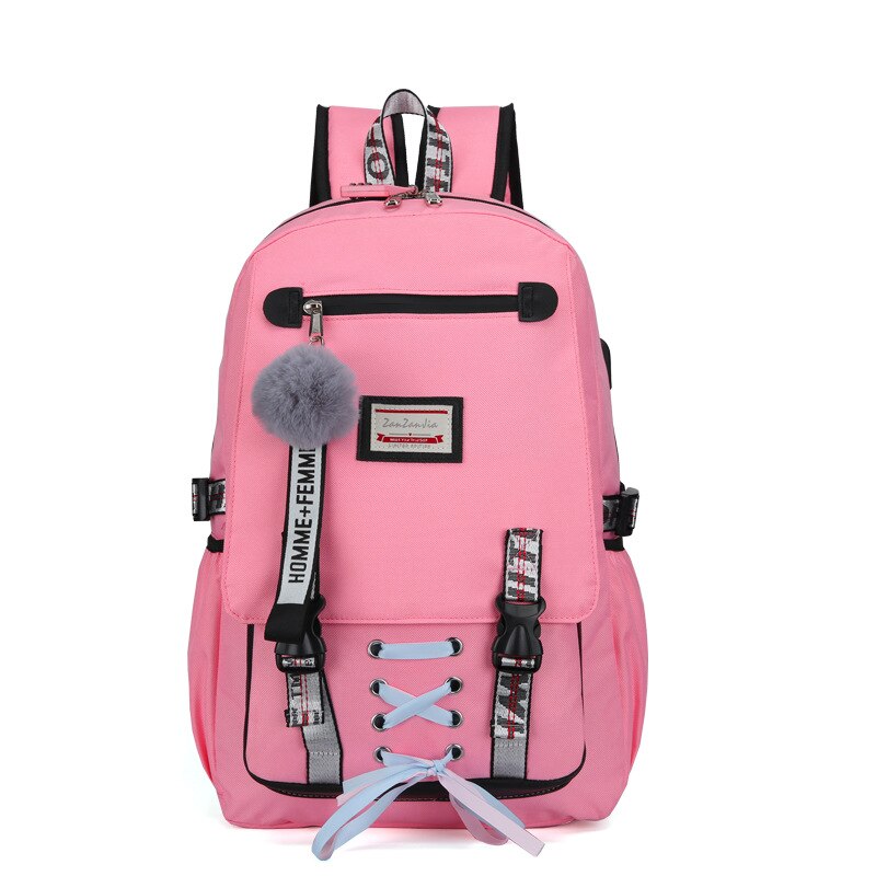 Bolsas escolares de lona usb para meninas adolescentes mochilas femininas mochilas pretas 2022 grande capacidade média alta faculdade adolescente mochila