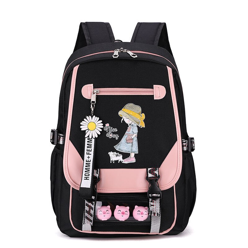 Bolsas escolares de lona usb para meninas adolescentes mochilas femininas mochilas pretas 2022 grande capacidade média alta faculdade adolescente mochila